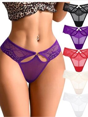 5-Pack Sexy Lace & Mesh No-Show Thongs